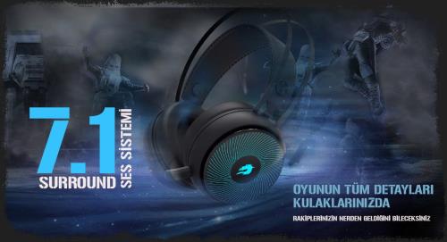 GameBooster H12 Rebel 7 Renk RGB Aydınlatmalı Kısa Mikrofonlu Siyah oyuncu kulaklığı